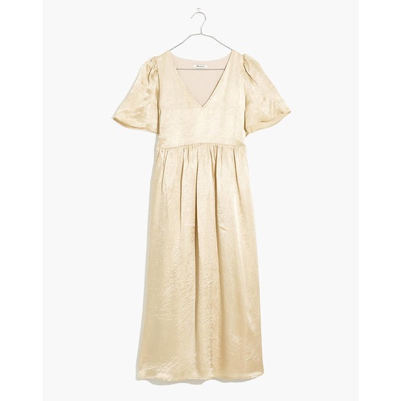 Madewell Dresses & Skirts - New Madewell Womens Puff-Sleeve V-Neck Midi Dress Shiny Gold Satin Size XL